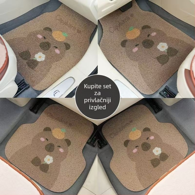 Auto podne prostirke PVC, motiv crtani medvjed, rub s žičanom petljom, prilagodljive, čišćenje usisavačem