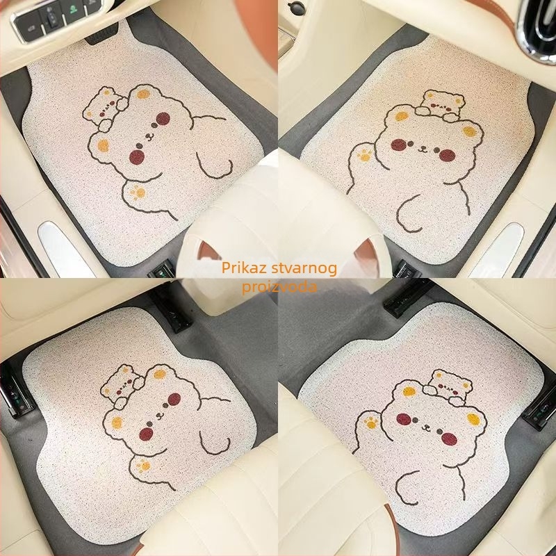 Auto podne prostirke PVC, motiv crtani medvjed, rub s žičanom petljom, prilagodljive, čišćenje usisavačem
