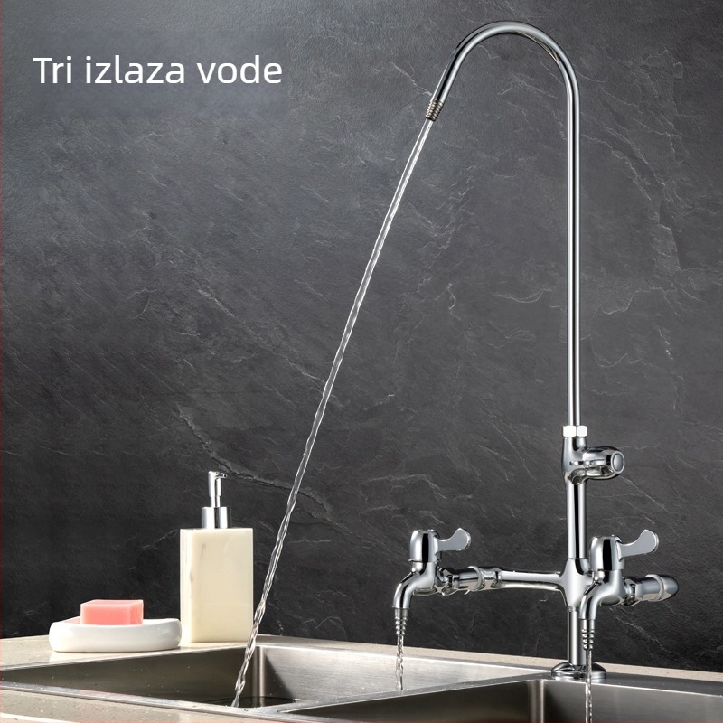 Bakrena laboratorijska slavina, trostruki izlaz, miješajući, okomita ugradnja, 0–90°C