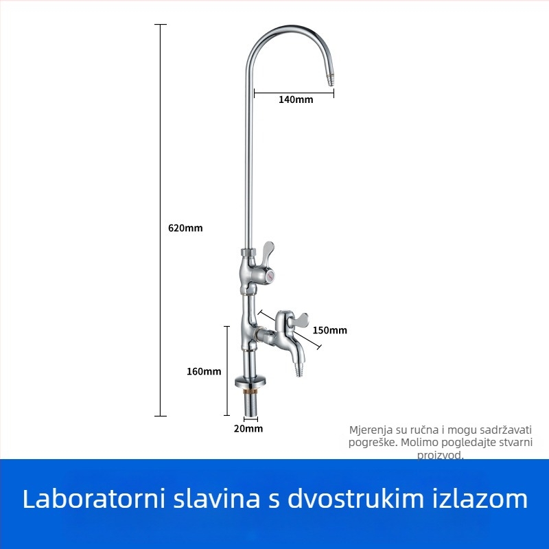 Bakrena laboratorijska slavina, trostruki izlaz, miješajući, okomita ugradnja, 0–90°C