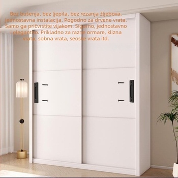 Drška za klizna vrata garderobe i vrata spremišta, od legure, elektroplatinirani završetak, bez bušenja i bez utora, prilagodljiva privatnoj marki