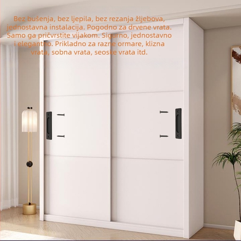 Drška za klizna vrata garderobe i vrata spremišta, od legure, elektroplatinirani završetak, bez bušenja i bez utora, prilagodljiva privatnoj marki