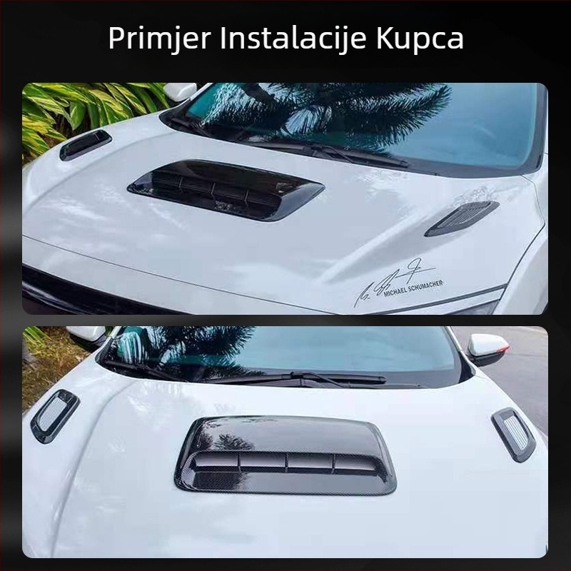 Hua Xuan Auto Parts ABS – Lažni otvor zraka na poklopac motora, dekorativna naljepnica za otvor za ventilaciju, samoljepljiva, prilagodljiva