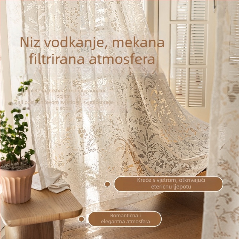 Zavjes za prozor: Prozirna francuska čipka, poluprozirna 40–70%, moderni minimalistički stil, TH0215, pogodna za osmerokutne, kutne i prozore od poda do stropa