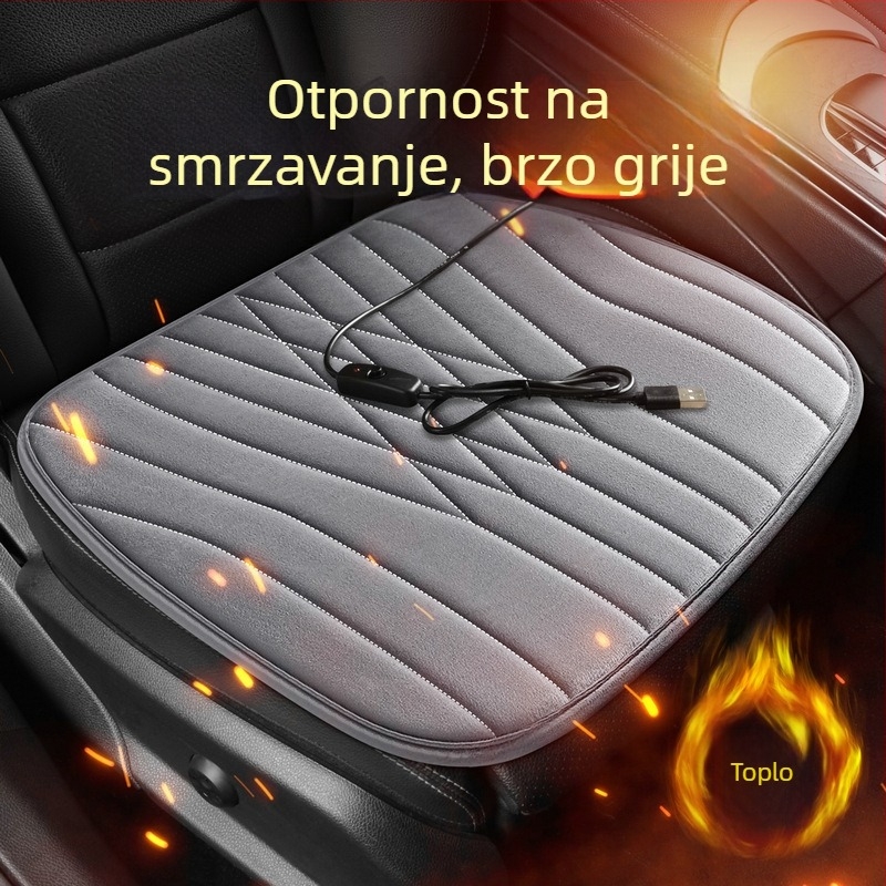 Automobilska USB grijana jastučnica za sjedalo s plišanim površinom, zimska upotreba, punilo od sintetičkih vlakana, univerzalna kompatibilnost