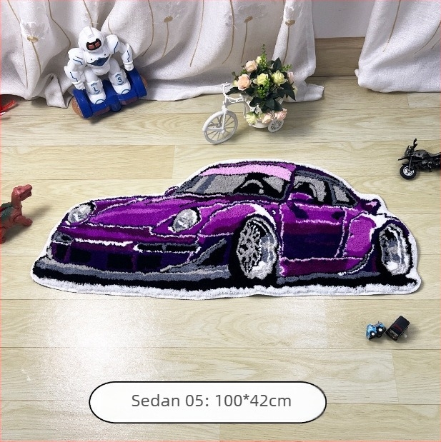 Tepih s motivom crtanog automobila, lažni kašmir, neobičnog oblika za spavaću sobu i kupaonu, protuklizni i upija vodu.
