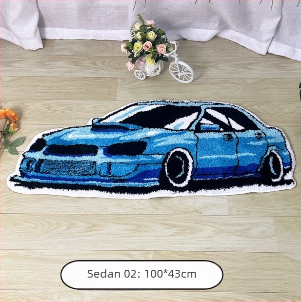 Tepih s motivom crtanog automobila, lažni kašmir, neobičnog oblika za spavaću sobu i kupaonu, protuklizni i upija vodu.