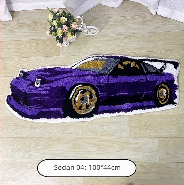 Tepih s motivom crtanog automobila, lažni kašmir, neobičnog oblika za spavaću sobu i kupaonu, protuklizni i upija vodu.