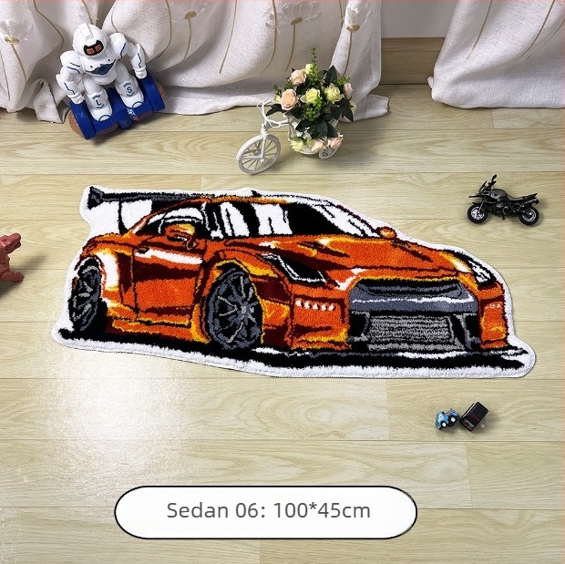 Tepih s motivom crtanog automobila, lažni kašmir, neobičnog oblika za spavaću sobu i kupaonu, protuklizni i upija vodu.