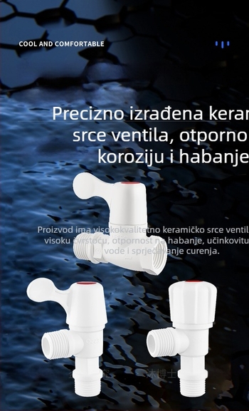 Liansu plastični brzo otvarajući kutni ventil za vodu, model WP01201, vijčasta ugradnja, materijal: plastika, radni tlak: voda