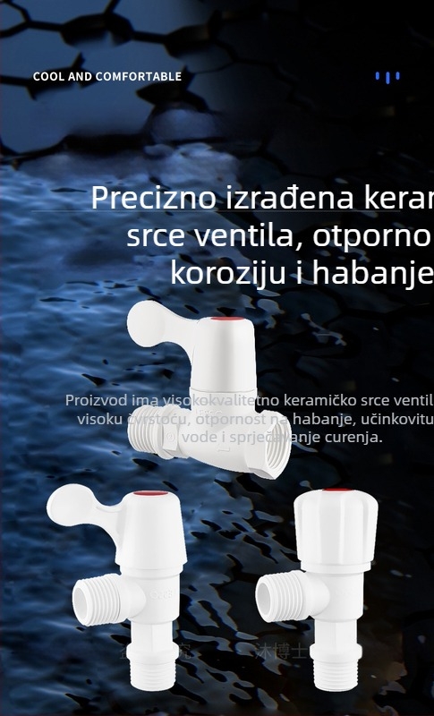 Liansu plastični brzo otvarajući kutni ventil za vodu, model WP01201, vijčasta ugradnja, materijal: plastika, radni tlak: voda