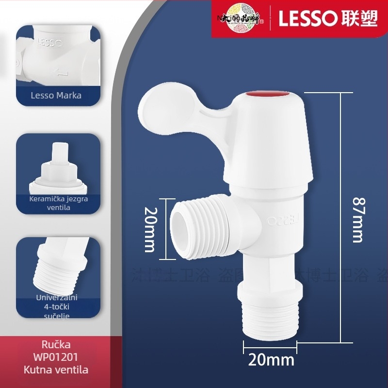 Liansu plastični brzo otvarajući kutni ventil za vodu, model WP01201, vijčasta ugradnja, materijal: plastika, radni tlak: voda