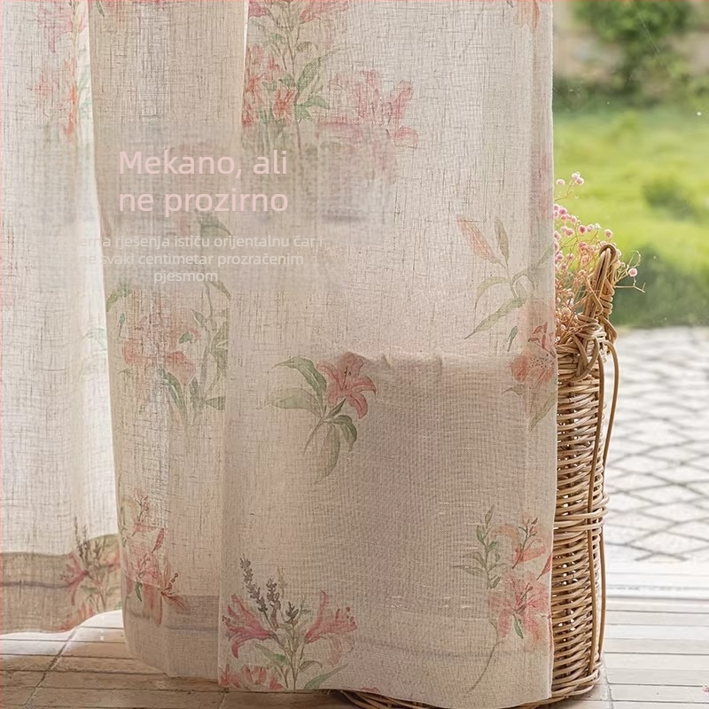 Poliesterska zavjesa za prozor od meke lanene gaze, poluprozirna, propušta svjetlo, za dnevni boravak i balkon, TH0207