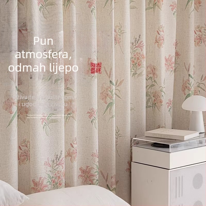 Poliesterska zavjesa za prozor od meke lanene gaze, poluprozirna, propušta svjetlo, za dnevni boravak i balkon, TH0207