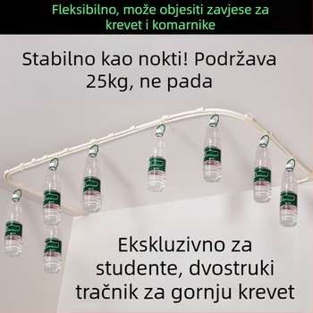 Sustav zavjesa za krevet, metalna konstrukcija, montaža gornjim ljepilom (bez bušenja), fleksibilan U-oblik dizajna za veliki prostor, dvostruko složen klizni sustav s tri vrata, dvostruki vodilice