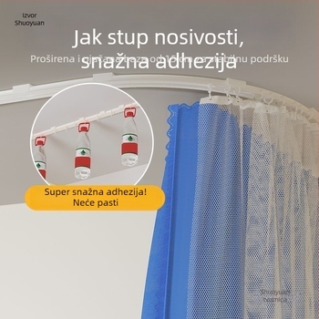 Sustav zavjesa za krevet, metalna konstrukcija, montaža gornjim ljepilom (bez bušenja), fleksibilan U-oblik dizajna za veliki prostor, dvostruko složen klizni sustav s tri vrata, dvostruki vodilice