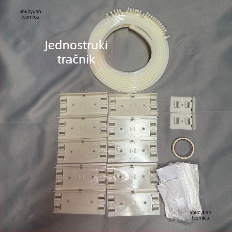 Sustav zavjesa za krevet, metalna konstrukcija, montaža gornjim ljepilom (bez bušenja), fleksibilan U-oblik dizajna za veliki prostor, dvostruko složen klizni sustav s tri vrata, dvostruki vodilice