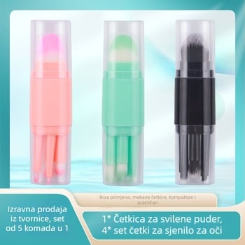Pet dijelova set kistova za šminku, sintetičke dlačice, plastična drška, pakiranje u kutiji, prenosno