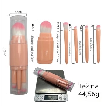 Pet dijelova set kistova za šminku, sintetičke dlačice, plastična drška, pakiranje u kutiji, prenosno