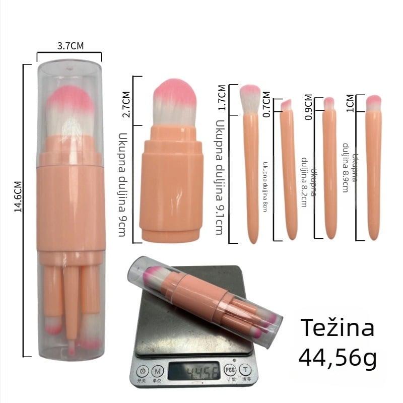 Pet dijelova set kistova za šminku, sintetičke dlačice, plastična drška, pakiranje u kutiji, prenosno