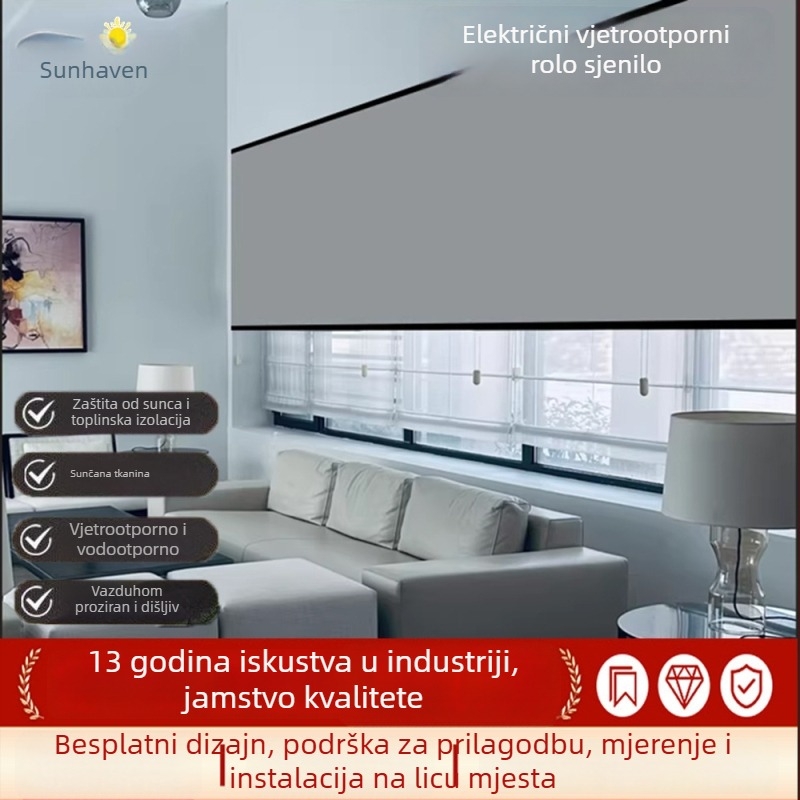 Električno otporno na vjetar rolo sjenilo za prozor – Unutarnje rolo sjenilo, Uvezeni materijal, Značka Senhaiwen, Model Senhai1218, Stil moderni minimalistički