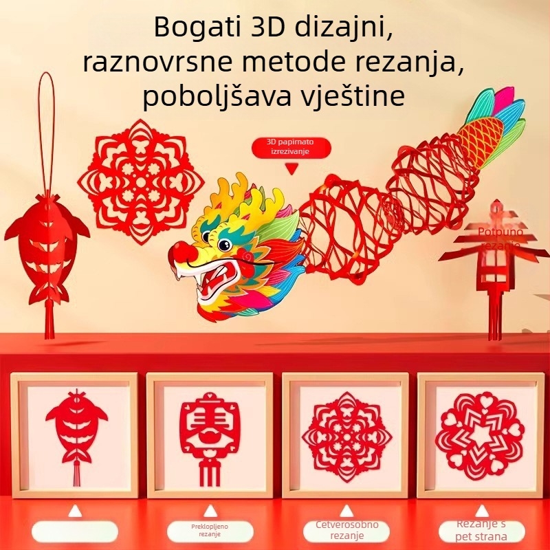 Novogodišnji DIY papirnati izrez za prozor za djecu – ručna izrada, dvanaest zodijaka u kineskom stilu