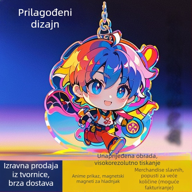 Akrilni privjesak za ključeve, dvostruko složen anime standee, DIY privjesak s crtanim filmom (Materijal: akril; Dizajn: dvostruki sloj; Personalizacija: DIY; Stil: crtani film)