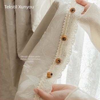Zavjesa za prozor - Jacquard listovog uzorka, Poliester, Blokiranje svjetla 70-90%, Pogodno za dnevni boravak, spavaću sobu, radnu sobu