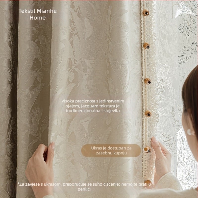 Zavjesa za prozor - Jacquard listovog uzorka, Poliester, Blokiranje svjetla 70-90%, Pogodno za dnevni boravak, spavaću sobu, radnu sobu