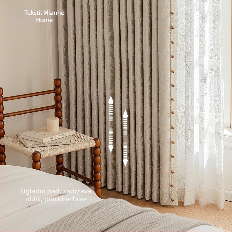 Zavjesa za prozor - Jacquard listovog uzorka, Poliester, Blokiranje svjetla 70-90%, Pogodno za dnevni boravak, spavaću sobu, radnu sobu