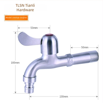 Kran za perilicu rublja od nehrđajućeg čelika, ugradbeni zidni, ulaz 4 točke, keramnički disk ventil, model Tl stainless steel faucet 8675, brušeni završetak