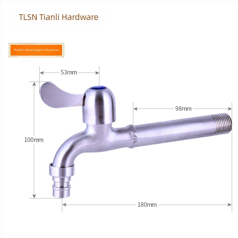 Kran za perilicu rublja od nehrđajućeg čelika, ugradbeni zidni, ulaz 4 točke, keramnički disk ventil, model Tl stainless steel faucet 8675, brušeni završetak