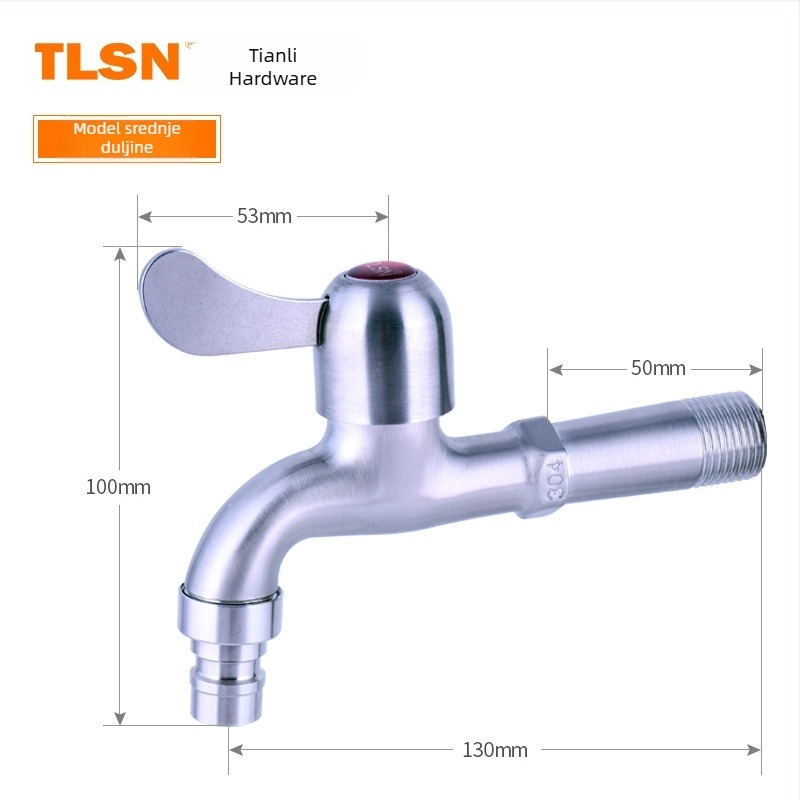 Kran za perilicu rublja od nehrđajućeg čelika, ugradbeni zidni, ulaz 4 točke, keramnički disk ventil, model Tl stainless steel faucet 8675, brušeni završetak