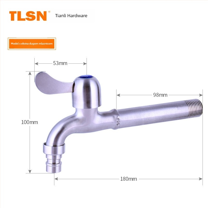 Kran za perilicu rublja od nehrđajućeg čelika, ugradbeni zidni, ulaz 4 točke, keramnički disk ventil, model Tl stainless steel faucet 8675, brušeni završetak