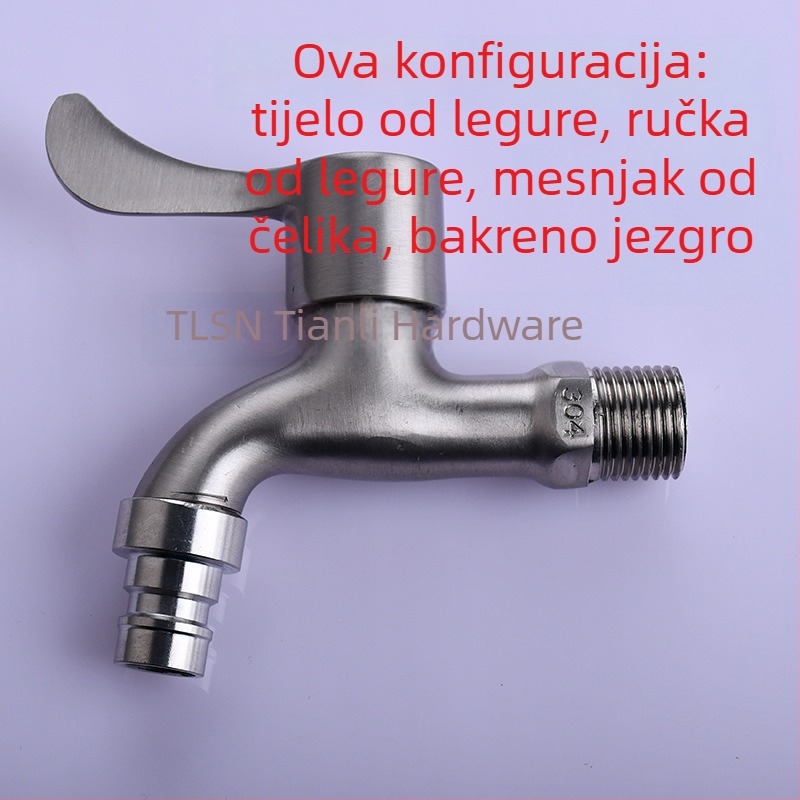 Kran za perilicu rublja od nehrđajućeg čelika, ugradbeni zidni, ulaz 4 točke, keramnički disk ventil, model Tl stainless steel faucet 8675, brušeni završetak