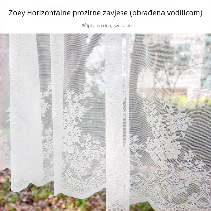 Francuski stil, bijela čipkasta prozirna zavjesa za kuhinju, kutni prozor, kratka zavjesa, pola zavjese, zavjesa za vrata, bez bušenja, samoljepljiva traka, kafa boja