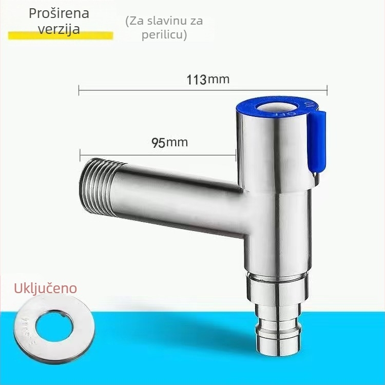 Slavina u obliku T za perilicu od nehrđajućeg čelika s produženim izlazom, ugrađena instalacija, keramički ventil