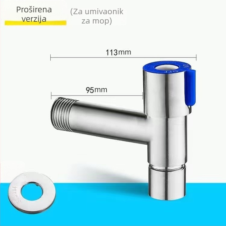 Slavina u obliku T za perilicu od nehrđajućeg čelika s produženim izlazom, ugrađena instalacija, keramički ventil