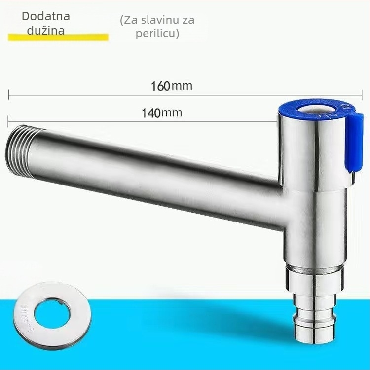 Slavina u obliku T za perilicu od nehrđajućeg čelika s produženim izlazom, ugrađena instalacija, keramički ventil