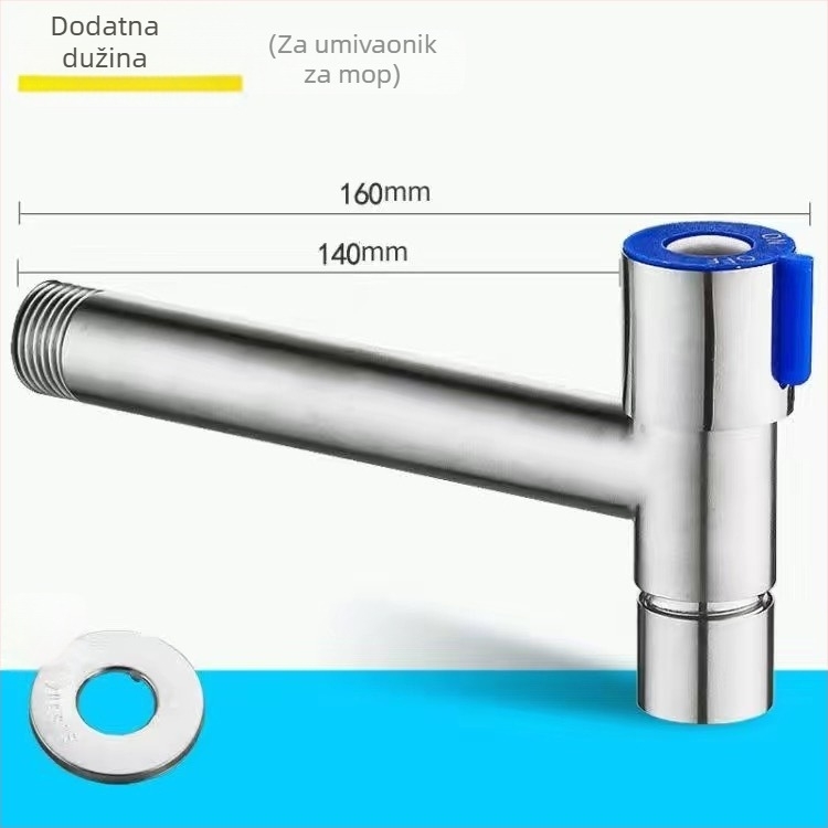 Slavina u obliku T za perilicu od nehrđajućeg čelika s produženim izlazom, ugrađena instalacija, keramički ventil