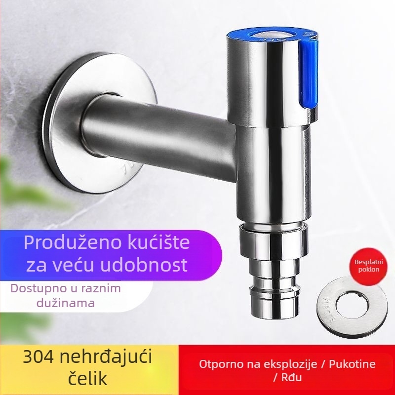 Slavina u obliku T za perilicu od nehrđajućeg čelika s produženim izlazom, ugrađena instalacija, keramički ventil