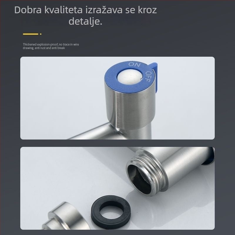 Slavina u obliku T za perilicu od nehrđajućeg čelika s produženim izlazom, ugrađena instalacija, keramički ventil