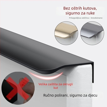 Kashuo nevidljiva ručka za ormar, bez bušenja, crna dugačka traka, skrivena ručka