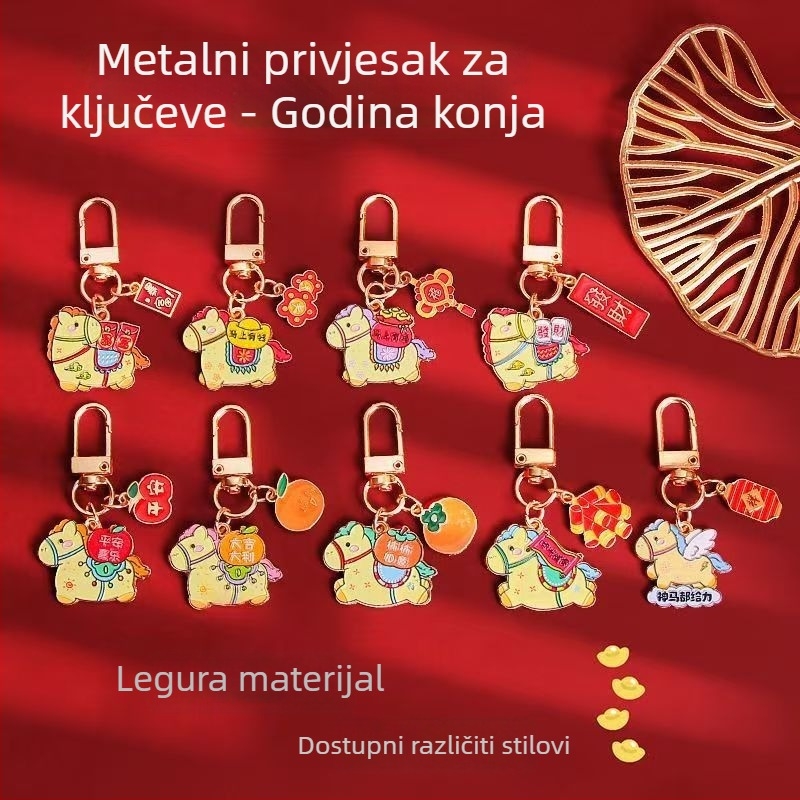 Metalni privjesak za ključeve s motivom Godine konja – crtani dizajn, neovisno pakiranje; pogodan poklon za vjenčanje, rođendan, diplomu, novu kuću; poslovni i promotivni pokloni; stil nacionalni trend.