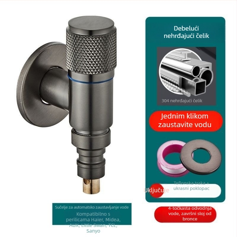 Nehrđajući čelik zidna mini slavina za perilicu rublja s keramičkim disk ventilom, spiralno otvaranje, model 7555