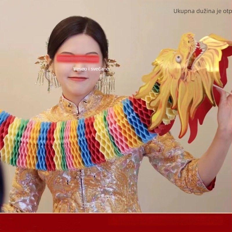 Xiaoling Papirnati ručni rekvizit za svadbeni ples zmaja, pakiranje u OPP vrećici, kineski stil svadbena dekoracija