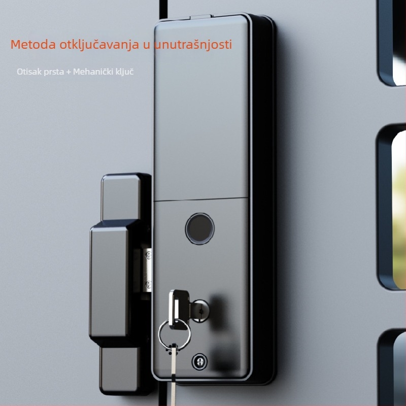 Pametni brava za željezna vrata s prepoznavanjem lica, otiskom dlana, otiskom prsta, lozinkom i daljinskim otključavanjem, s vidljivim mačjim okom; skeniranje otiska 0,1 s, pohranjeni otisci 100, 100000+ otključavanja, -20°C do 70°C, vlaga 0-92%