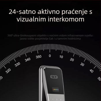 K36S Pametna brava za vrata s otiskom prsta, prepoznavanjem lica, video interkomom i zaključavanjem lozinkom; Model: K36S; Kapacitet otisaka: 100; Vrijeme skeniranja: <0.1 s; Postotak lažnog prepoznavanja: <0.01%; Radna temperatura: -30 do 70 °C