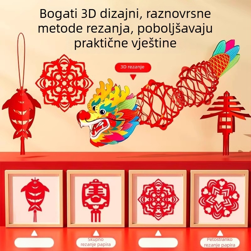 DIY Set za Iruzivanje PapirnateRezbarije za Novu Godinu: Dvanaest Zodijaka, Djeci Ručni Trud Tradicionalnih Linijskih Uzoraka; Brand Yilu; Materijal: Papir; Pakiranje: Opp bag; Kategorija: Prozorske Rešetke