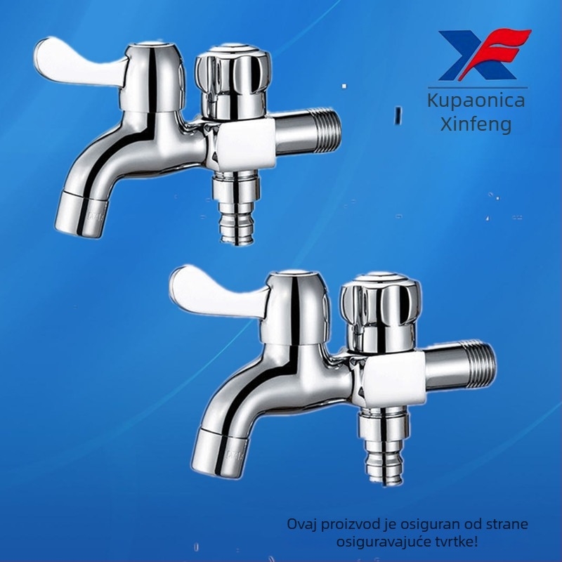 Bakrena kuhinjska slavina s dvostrukim izlazom, model New Maple 1145, 0–80°C, 0,6 MPa, promjer ulaza/izlaza 20 mm, otvaranje ključem, konstrukcija s jednim zglobom, elektroplatirani završni sloj
